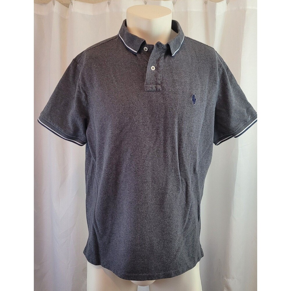 Polo Ralph Lauren Mens XL Custom Slim Fit Polo Rugby Shirt Pony Gray Cotton